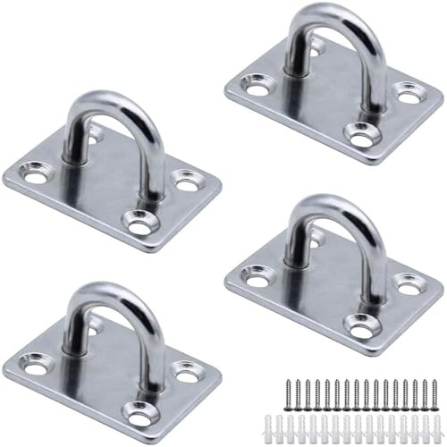 MZMing 4 Pezzi M5 Gancio per Piastra Oculare Gancio Robusto per Montaggio a Parete a Soffitto 304 Acciaio Inossidabile 4 Fori Piastra di Copertura per Barche Cinturino per Allenamento Yoga Swing Amaca