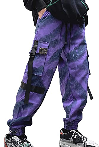 XYXIONGMAO Techwear Streetwear - Pantalones Deportivos tácticos de Hip Hop para Hombre, Color Morado, Pantalones Cargo para Hombre