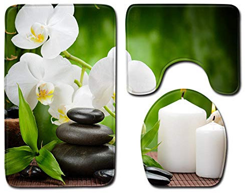 HJOSWVNS Bath Mat White Candle Pebbles Bath Mat Set 3 Pieces Bath Mats Non Slip Water Absorbent U-Shape Toilet Mat Rug Machine Washable Bathroom Mat for Bathroom, Bedroom, Kitchen 45x75cm