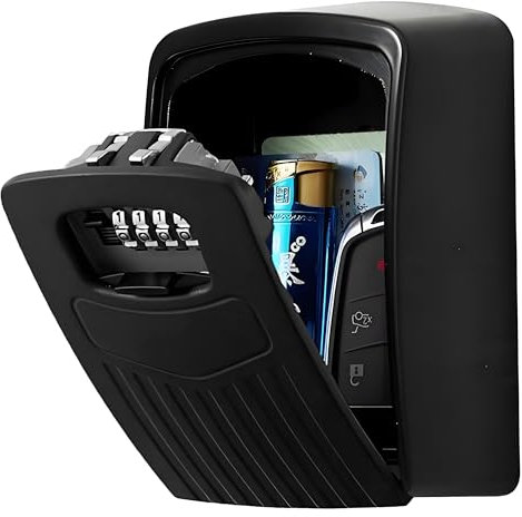 Extra Large Key Storage Security Lock,Sturdy Wall Mounted Outdoor, Re-settable 4 Digit Combination Lock Box, to Share and Secure Keys for Home,Office,Garage etc[Internal size:11.4*8.2*4.8cm] (Black)