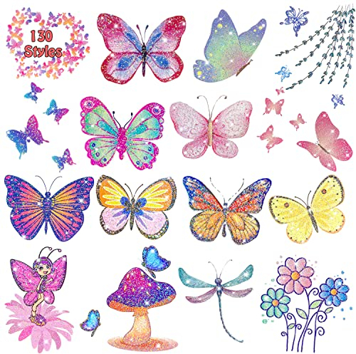 Leesgel Tatouage Enfant Fille, 12 Feuilles de Tatouage Pailletés Papillon Tatouage Éphémère pour Cadeau et Jouet Fille, Stickers Papillon Petit Cadeau Enfant Pinata Anniversaire Invites Fêtes