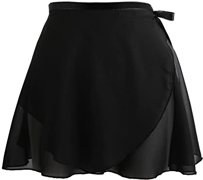 Damen Ballettrock Wickelrock Schwarz Chiffon Tanz Rock Verstellbare Taille Krawatten Gymnastik Ballettrock