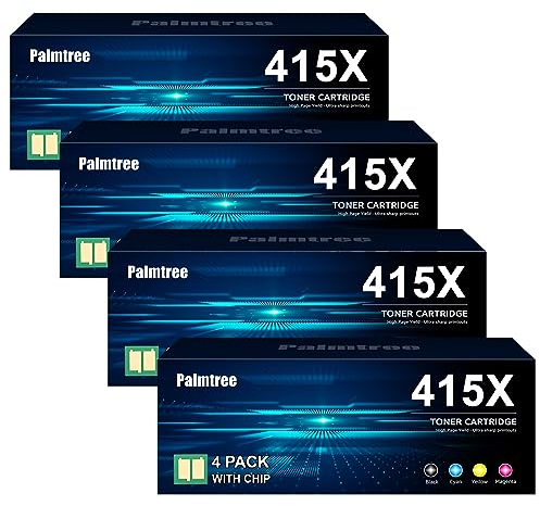 Palmtree [Mit Chip Kompatible HP 415X Multipack HP 415A Ersatz für HP Color Laserjet Pro MFP M479fdw Toner HP Color Laserjet pro MFP M479dw M479fnw M479fdn M454dw M454dn W2030A W2030X (4er-Pack)