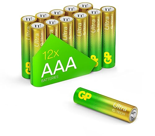 GP Ultra alkaliska batterier AAA 1,5 V (Micro, LR03), ny G-TECH Longlife-teknik, perfekt för energikrävande tillämpningar, 12 stycken AAA-batterier Ultra Professional