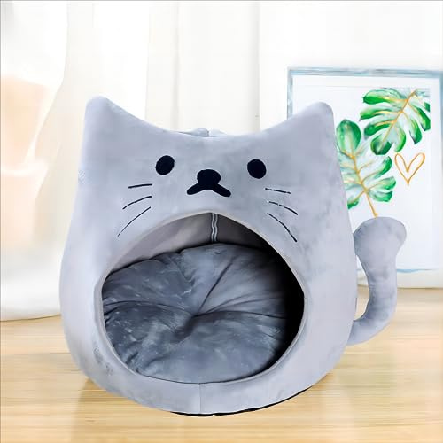 Wuudi Lit pour Chat, Lit De Grotte pour Animaux De Compagnie, Lit pour Animal De Compagnie avec Coussin Intérieur Lavable Amovible, Doux Lit De Grotte pour Chat ou Petit Chien (32 * 32 * 32cm)