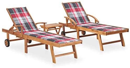 FUDUGEHMIOFWFJJ deckchair,liegestühle,sonnenbank,Sonnenliegen 2 STK. mit Tisch und Auflagen Massivholz TeakGeeignet für Garten, Pooldeck, Terrasse, Wohnzimmer