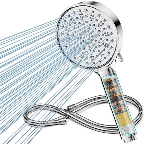 Filter Duschkopf mit Schlauch, Cobbe Hochdruck Duschbrause mit 6 Strahlarten, Duschkopf Wassersparend mit Duschschlauch, Handbrause mit Filter Gegen Kalk für Hartes Wasser, Chlor