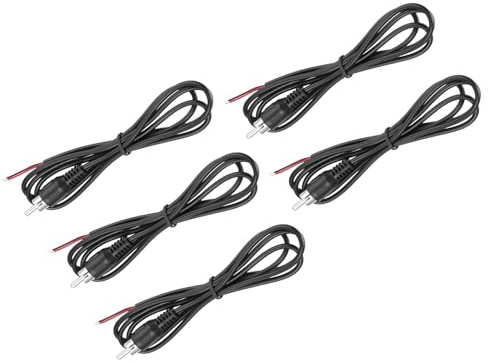 sourcing map 5pcs Speaker RCA Male Plug Jack to Bare Wire Open End RCA Audio Cable Plug Jack Connector Adapter for Amplifier Receiver Speakers Cable, 1m