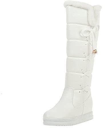 Stivali sopra il ginocchio, da donna, foderati, impermeabili, in pelle PU, al ginocchio, stivali da donna, stivali lunghi da equitazione, stivali termici, bianco, 42