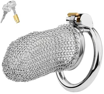 Mesh Chastity Cage Männer Peniskäfig zum Trainieren des Penis Eines Mannes Sexspielzeug Keuschheitskäfig mit Unsichtbarem Schloss und 2 Schlüsseln Flexibler Metall Keuschheitsgürtel (Large,50mm)