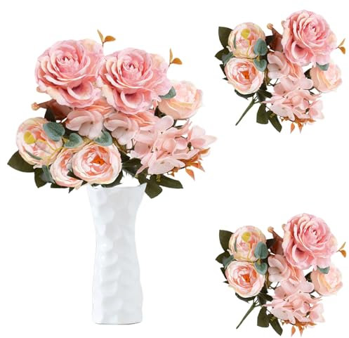 astylishome Faux Flower Bouquet of Peony Silk Artificial Flowers and Hydrangeas Perfect for Wedding Bridal Party Home Office D茅cor 3618