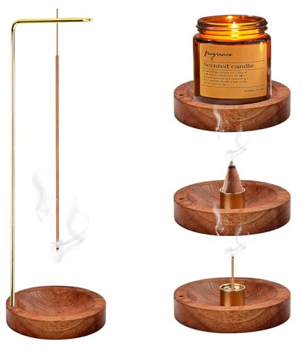 Incense Stick Holders, Incense Holder, Insensé Sticks Holder, Joss Stick Holder Upside down Wooden Detachable 9-Hole Brass Burner for Home, Office, Yoga, Meditation Spa Tea House