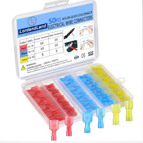 Set med 50 st nylon snabbkopplingskontakter 22-10 AWG, hane och hona, isolerade, elektriska kabelkontakter, krimpning, kallpressade terminaler för bil, elektronik