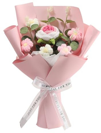 ZKFSIE Crochet Flowers Bouquet, Handmade Knitted Rose Arrangement, Artificial Floral Arrangement, for Girl, Women, Moms, Teachers, and Loved Ones