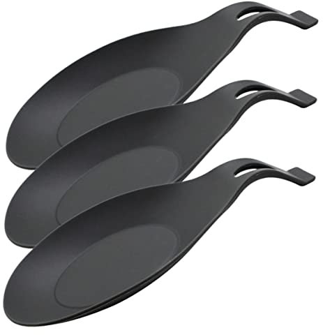 CONGARTENO Soporte Para Cuchara De Silicona Negro, Reposacucharas De Escritorio Resistente Al Desgaste, Tamaño Compacto, Para Utensilios De Cocina y Comedor, 3 Piezas Orificio Para Colgar