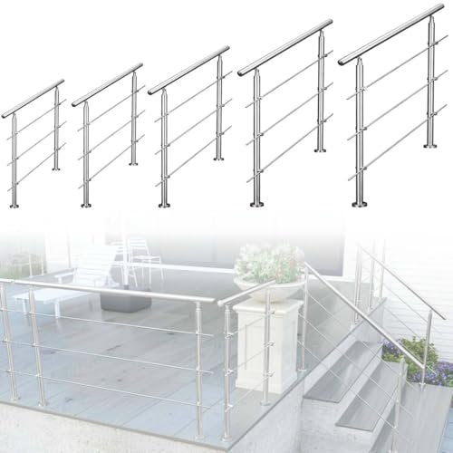 Aica Edelstahl Geländer Aussen, Handlauf Edelstahl, Treppengeländer Außen 100cm, Mit 3 Querstreben