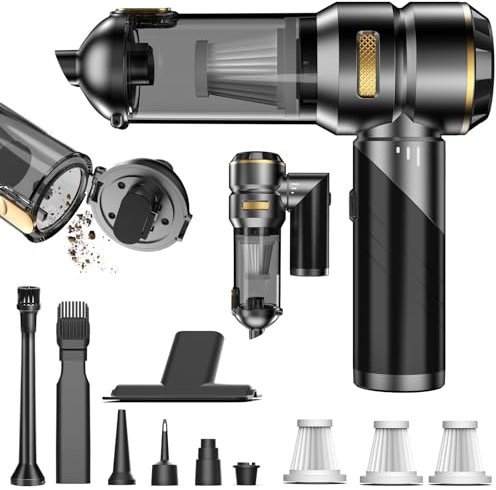 mtchavno Aspirador de Mano, 21000Pa Aspirador Coche Potente, Plegable Aspiradora de Mano Coche 4 en 1 con Descarga de Polvo Automática con un Toque, Motor sin escobillas, Aspirador sin Cable