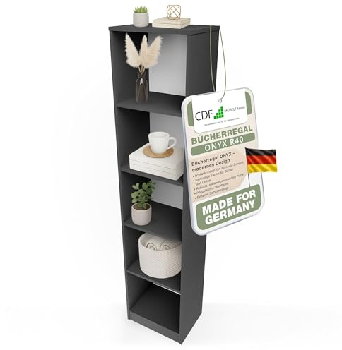 CDF Scaffale Libreria con Ripiani Organizzatore Scomparti Aperti per Libri Documenti Decorazioni Sala da Pranzo Ufficio Soggiorno Studio Camera da Letto Alto Moderno Verticale - Antracite 40 cm