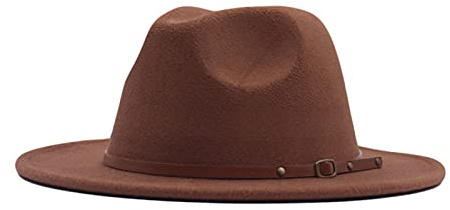 Generisch Fedora Panama - Cappello da donna in lana, classico e largo, con fibbia per cintura