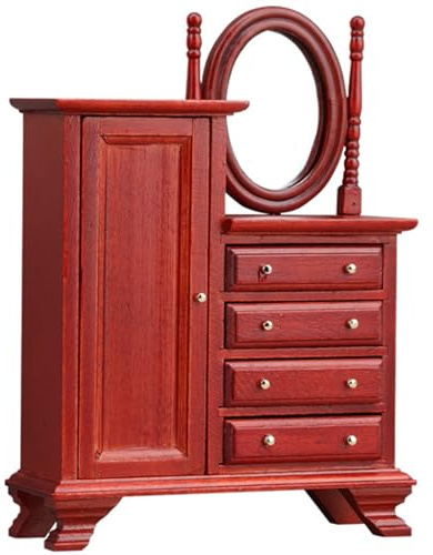 Wdbild European Styles Doll House Miniature Wood Storage Dresser With Functional Drawers For 1/12 Scale Accessories Dresser