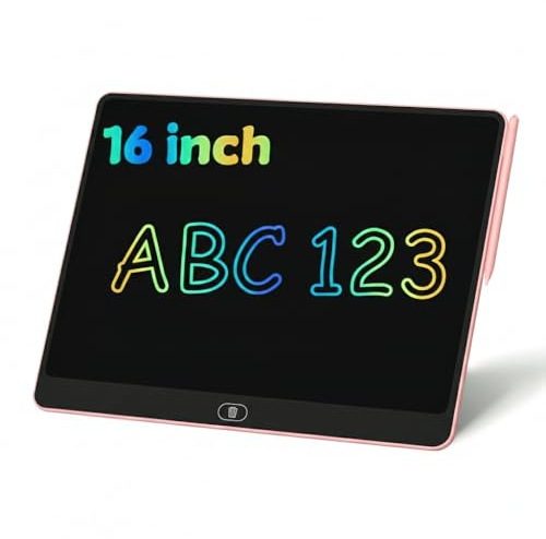 16 Inch Large LCD Writing Tablet for Kids, Colorful Reusable Electronic Doodle Board with Stylus, Educational Drawing Pad for Math Practice & Learning, Travel Essential Toys for Boys Girls (Pink)