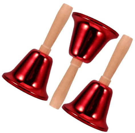 Alipis Lot de 3 Clochettes à Main en Métal Rouge Électrolytique Cloche D’Appel Sonore Puissante Instrument de Percussion pour Classe Bureau et Service Sonnette Portable