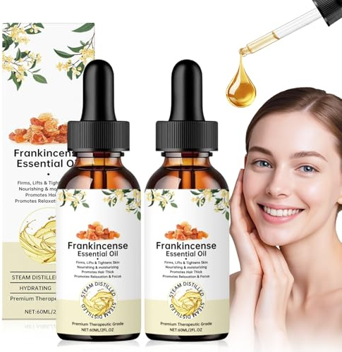 2 Pcs Frankincense Oil for Face & Body Skin,Frankincense Essential Oil for Home, Diffuser Aromatherapy Massage Skin Care Relaxation Relieving Discomfort and Candle Making