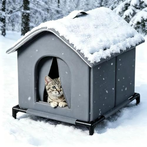 Insulated Outdoor Cat House for Winter - Weatherproof Waterproof Shelter for Stray & Feral Cats, Cozy Fleece-Lined Kennel with Sponge Layer & Raised Floor (Large size, 42 * 42cm)