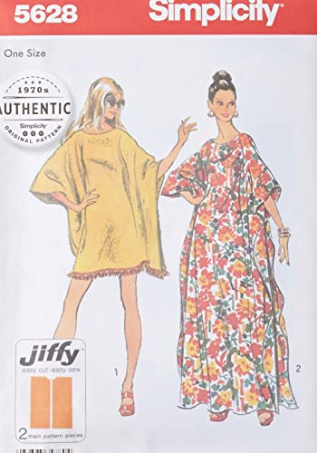 Simplicity SimplicityPattern 5628 - Cartamodello da donna, stile vintage Jiffy Caftan, in carta, colore: Bianco