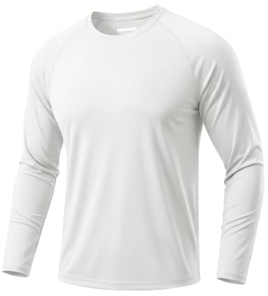 TACVASEN Long Sleeve Tops Mens Summer Shirts Sun UV Protection T Shirts UPF 50+ Outdoor Hiking Shirt UV Protection Tshirts White