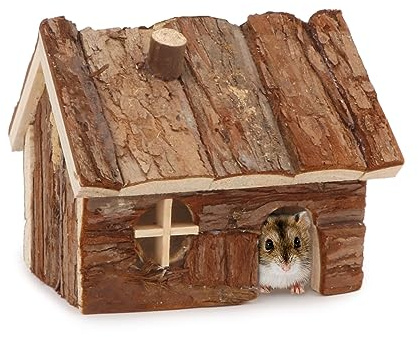 Wontee Hamster Wood House Hamster Hideout Hut for Dwarf Hamsters Mice Small Gerbils (Small)