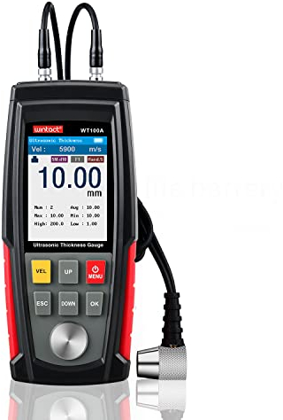 Wintact Registrador de datos de medidor de espesor ultrasónico digital de alta resolución de 0.001 pulgadas para placa de cobre de metal de aluminio de acero, ultrasónico portátil