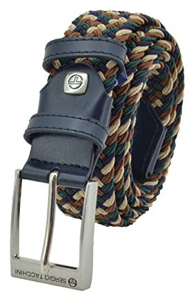 Sergio tacchini Cinturón trenzado, de Hombre y Mujer, tejido elástico y cuero genuino, caja de regalo