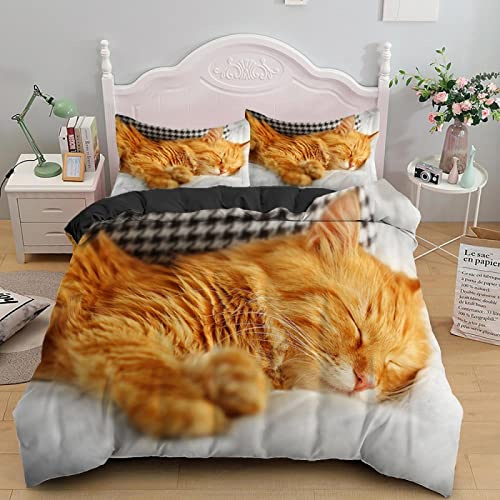 Ropa De Cama 90x190 Gato Zanahoria Microfibra 110gsm Fundas Nordicas Infantiles + 1 Pillowcase 50x75cm, Funda De EdredóN Adecuada para NiñOs