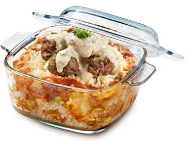 NUTRIUPS 1L Square Glass Casserole Dish with Lid, Mini Glass Casserole Cookware for Oven