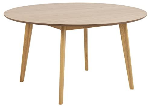 AC Design Furniture Roxanne Runder Esstisch für 5 Personen in Eichenoptik, Ø: 140 x H: 76 cm, Küchentisch mit Eichenfurnier und Beinen in Eichenoptik Gebeizt, Moderner Retro Stil für das Esszimmer