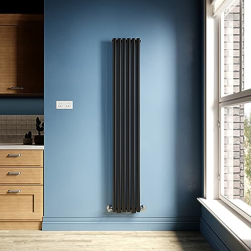 ELEGANT Black Vertical Radiator 1800x294mm Designer Oval Column Modern Tall Upright Single Panel Central Heating Radiator