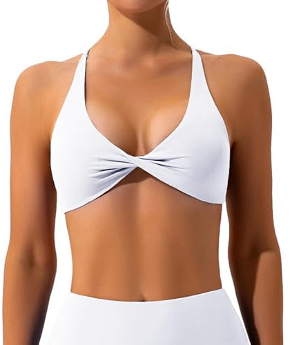Litthing Femme Soutiens-Gorge de Sport Sexy Col en V sans Armature Bralette Rembourré Dos Croisé Brassière Coupe Basse Athletic Bralettes Dos Nu Athlétique Crop Top pour Jogging Fitness Yoga