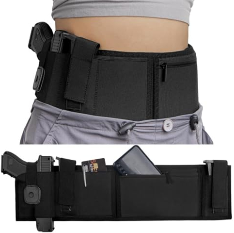 HOUSON Verstellbares Taillenholster,Bauchband Holster Pistolenhalfter Verstellbarer Belly Band mit Mag Pouch Tasche 130cm