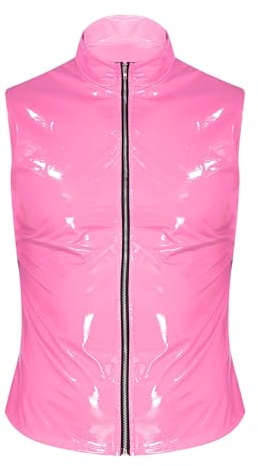 CHICTRY Men's Wet Look Zipper Sleeveless Jacket Waistcoat T-Shirt Latex Moto & Biker Punk Tops Vest