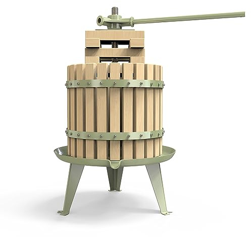 Fruit Wine Press - 100% Nature/Healthy Apple&Grape Crusher Manual Juice Maker for Kitchen, Solid Wood Basket with Blocks Cider Wine Making Press (LFGB Certified,Heavy Duty) (1.6 Gallon, Green) (12L)