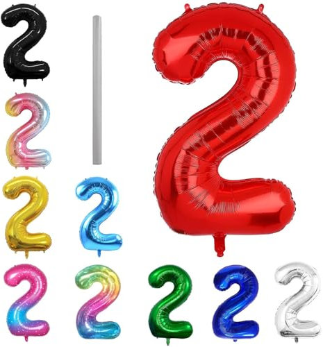 Geburtstag zahlen Luftballon 2 jahre-Rot XXL Jumbo Folienballon 40 Zoll – 101 cm Luftballons 2 Geburtstag Junge Mädchen Babyparty Geburtstagsdeko Jubiläumsparty Dekoration