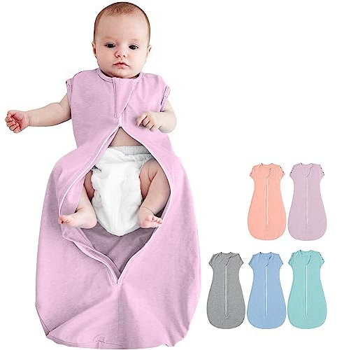 Tyuodna Baby Pucksack 0-3 Monate/3-6 Monate,Baumwolle Sommerschlafsack Baby Arme Hoch Position,Swaddle up Baby Übergangsschlafsack Anti-Erschrecken,Baby Schlafsack mit Loser Saum (Lila, 3-6 Monate)