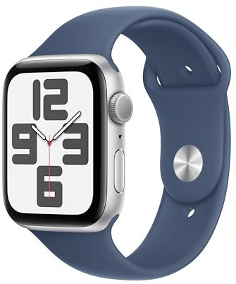 Apple Watch SE (2nd Gen) GPS 44mm Smartwatch with Silver Aluminium Case with Denim Sport Band - S/M. Fitness and Sleep Trackers, Crash Detection, Heart Rate Monitor, Retina Display
