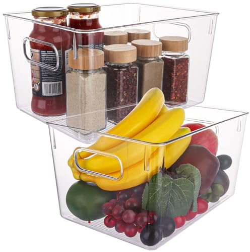 ASelected 2 Stück Kühlschrank Organizer 29 x 20.6 x 15 CM Fridge Organizer Küche Aufbewahrungsbox mit Griffen für Küchen Kühlschrank Schränke Badezimmer