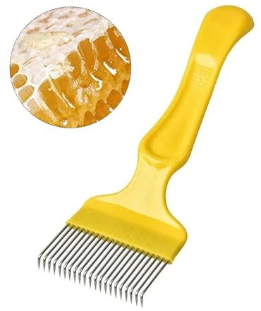 Edelstahl Entdeckelungs Gabel, Fleischgabel,Honig Kamm Imkereiausrüstung Zubehör, Bienen Gabel Entdeckelungsgabel Imker Beekeeping Werkzeug mit 21 Zinken(Gelb,Size:20.5*7cm)