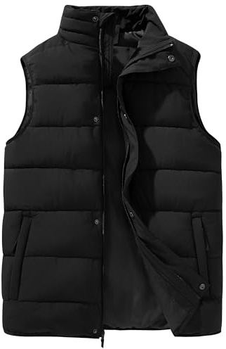 33,000ft Mens Puffer Vests Winter Warm Waistcoats Padded Outerwear Gilet Water Resistant Quilted Gilet High Collar Insulted Sleeveless Jacket with 4 Pockets Black XL