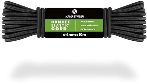 Kamu Synber Corda Elastica 4mm x 10m Cordino Elastico Corda Gomma per Teloni, Camion, Barca, Bagagli, Piscina | Nero
