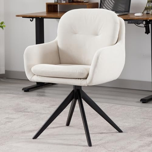 Ya-Home Poltrona Salotto Girevole Poltrona Imbottita in Tessuto Poltroncina Moderna Sedia da Scrivania Sedie Ufficio Non-Regolabile per Camera da Letto/Ufficio, Beige