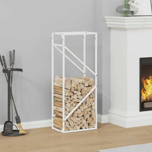 Gecheer Firewood Log Rack Metal Log Store Holder for Outdoor Indoor Metal Fireplace Wood Storage Shelf White 40x25x100 cm Cold-rolled steel